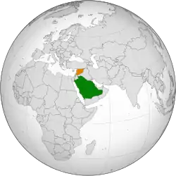 Map indicating locations of Saudi Arabia and Syria