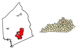 Location of Georgetown in Scott County, Kentucky.