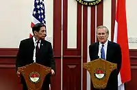 Rumsfeld with Indonesian Minister of Defense Juwono Sudarsono in Jakarta, Indonesia, June 7, 2006