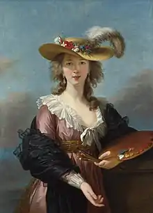 Élisabeth Vigée-Lebrun painted several self-portraits that were hugely successful in the Paris Salons, and was influential in pioneering an "informal" fashion style at the end of the Ancien Régime. At 22, 1782.