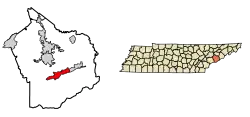Location of Gatlinburg in Sevier County, Tennessee