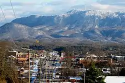 Seymour, with Chapman Highway on the left, and Bluff Mountain in the distance