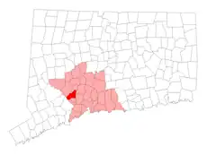 Seymour's location within New Haven County and Connecticut
