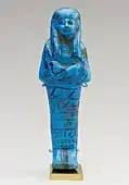 Shabti of Paser, the vizier of Seti&nbsp;I and Ramesses II; 1294–1213&nbsp;BC; faience; height: 15&nbsp;cm, width: 4.9&nbsp;cm; Metropolitan Museum of Art (New York City)