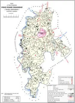 Map of Shahabad CD block in Hardo (UP)