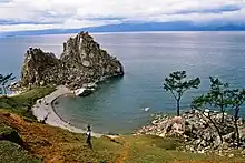 Image 70The Shamanka Шаманка&nbsp;[ru], a holy rock in Shamanism and one of the 9 most holy places in Asia, on the westcoast of Olkhon (from List of islands of Russia)