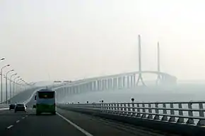 Right-hand traffic on the Shanghai Yangtze River Tunnel and Bridge in Shanghai, China
