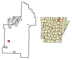 Location of Evening Shade in Sharp County, Arkansas.