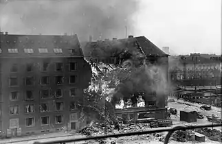 Shellhus burning after the bombing raid