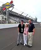Rich MacDonald, Sherry MacDonald and Eddie Sachs III meet up for a 2016 Indianapolis 500 race day photo near the site of the 1964 crash.