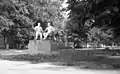 Monument "Gorky and Stalin talking" in Shevchenko Park, Nizhyn (Summer 1954)