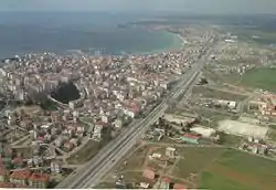 Alibey neighborhood in the left bottom corner of the aerial image of Silivri.