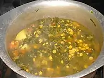 Close-up view of sai bhaji being cooked