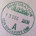 Exit stamp issued at Changi Airport