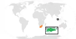 Map indicating locations of Singapore and South Africa