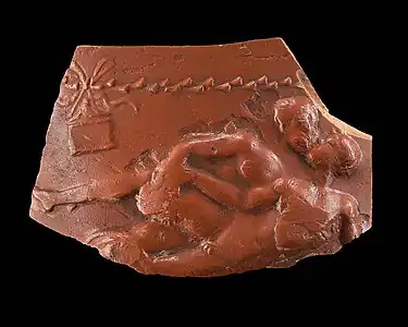 Sex between two males. Vase, fragment of Arretine bowl.  1 CE to 375 CE