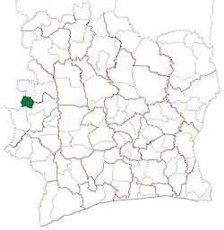 Location in Ivory Coast. Sipilou Department has retained the same boundaries since its creation in 2012.