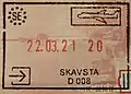 Entry stamp for air travel, issued at Stockholm Skavsta Airport