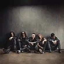 Skid Row in 2022. Left to right: Dave Sabo, Scotti Hill, Erik Grönwall, Rob Hammersmith, and Rachel Bolan