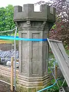 One of the smaller towers with subtle design and carving differences suggesting a later date of construction
