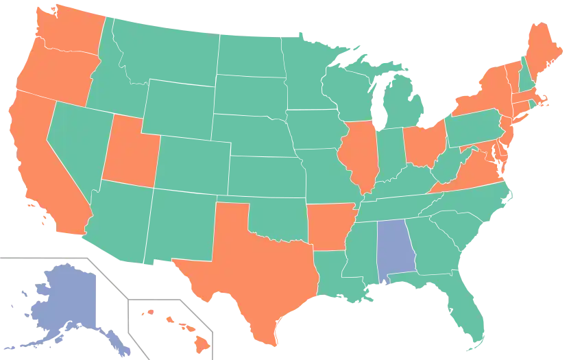Minimum age to purchase tobacco in the US prior to December 20, 2019:.mw-parser-output .legend{page-break-inside:avoid;break-inside:avoid-column}.mw-parser-output .legend-color{display:inline-block;min-width:1.25em;height:1.25em;line-height:1.25;margin:1px 0;text-align:center;border:1px solid black;background-color:transparent;color:black}.mw-parser-output .legend-text{}&nbsp;&nbsp;Minimum age was 21.mw-parser-output .legend{page-break-inside:avoid;break-inside:avoid-column}.mw-parser-output .legend-color{display:inline-block;min-width:1.25em;height:1.25em;line-height:1.25;margin:1px 0;text-align:center;border:1px solid black;background-color:transparent;color:black}.mw-parser-output .legend-text{}&nbsp;&nbsp;Minimum age was 19.mw-parser-output .legend{page-break-inside:avoid;break-inside:avoid-column}.mw-parser-output .legend-color{display:inline-block;min-width:1.25em;height:1.25em;line-height:1.25;margin:1px 0;text-align:center;border:1px solid black;background-color:transparent;color:black}.mw-parser-output .legend-text{}&nbsp;&nbsp;Minimum age was 18