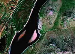 Satellite photograph of Snezhnoye on the eastern banks of the Anadyr River