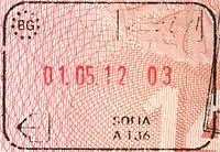 Exit stamp for air travel issued at Sofia Airport.