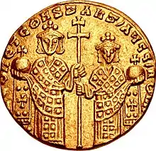 Gold solidus depicting Leo VI and Constantine&nbsp;VII, 908–913.
