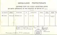An old Somaliland Protectorate birth certificate.