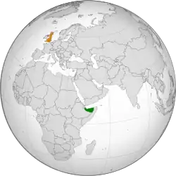 Map indicating locations of Somaliland and United Kingdom