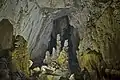 Large stalagmites in the passage of Hang Sơn Đoòng in Vietnam. The tallest has been measured at 70 metres (230&nbsp;ft) in height.