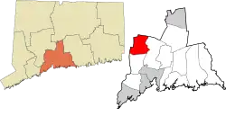 Bethany's location within the South Central Connecticut Planning Region and the state of Connecticut