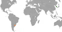 Map indicating locations of South Korea and Uruguay