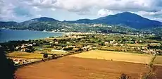 The coastline of Marina from the Plain of Velia. In background Casal Velino (on the mountain), Pioppi (left corner, by the sea), Pollica (above Pioppi), and the Stella Mountain (the highest one)