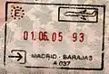 Entry stamp for air travel, issued at Adolfo Suárez Madrid–Barajas Airport