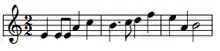 The image depicts musical notation of a fast-paced motif consisting of minims, crotchets and quavers.