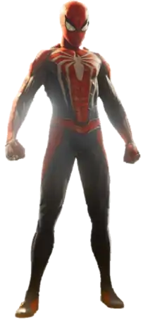 Spider-Man in his red and blue suit standing up.