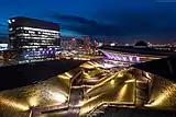 Spodek and the Katowice city centre at night
