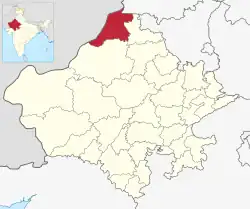 Location of Sri Ganganagar district in Rajasthan