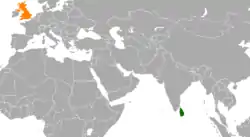 Map indicating locations of Sri Lanka and United Kingdom