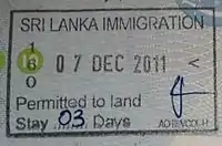 Entry stamp issued at Bandaranaike International Airport
