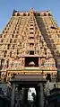 A 13-storey gopura (the Rāja Gōpura) the main gopura which is not within the temple but on the street leading to the temple.