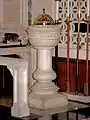 The marble baptism font at St. Matthew's German Evangelical Lutheran Church in Charleston, South Carolina.