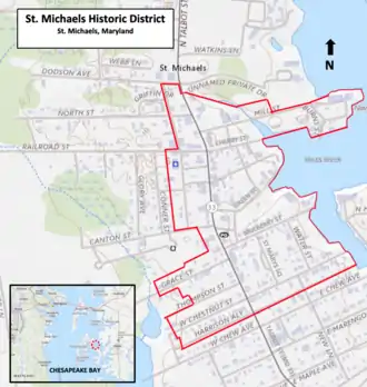 Old map showing area in middle of Saint Michaels