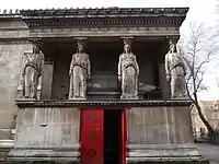 The Neoclassical porch with caryatids of the St Pancras New Church, London, almost identical with the Ancient Greek one of the Erechtheum