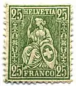 Helvetia on a 25 centime Swiss postage stamp, 1881.