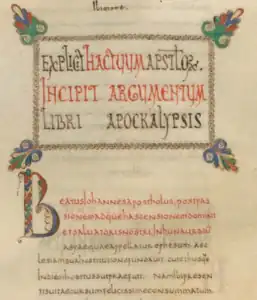 The beginning of the prologue to Revelation in the La Cava Bible