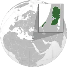 Territory claimed by Palestine (green)Territory also claimed by Israel (light green)