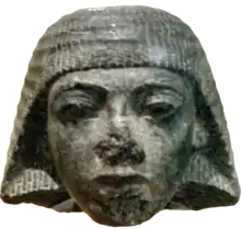 Stone head carving of Paramessu (Ramesses I), originally part of a statue depicting him as a scribe; on display at the Museum of Fine Arts, Boston