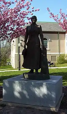photograph of a statue of Katharine Lee Bates at the Falmouth Public Library